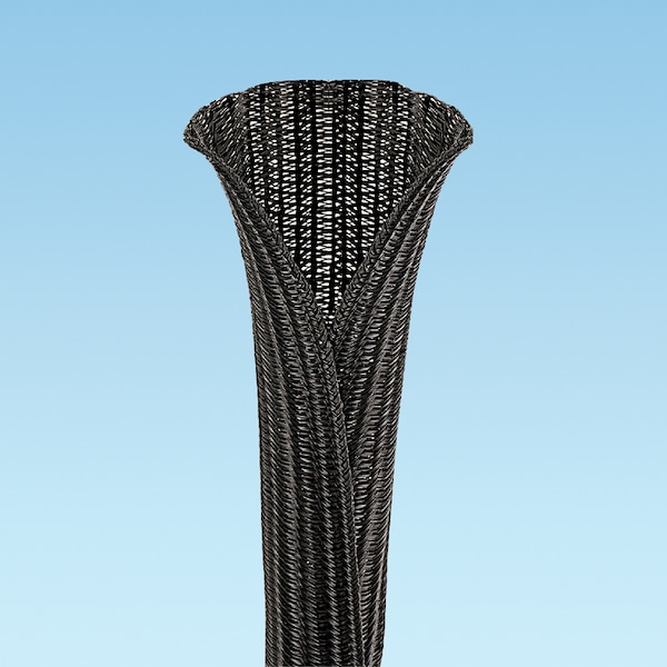 Braided Cable Sleeve, 0.125 in Inside Dia., 400 ft, Polyethylene Terephthalate, Black